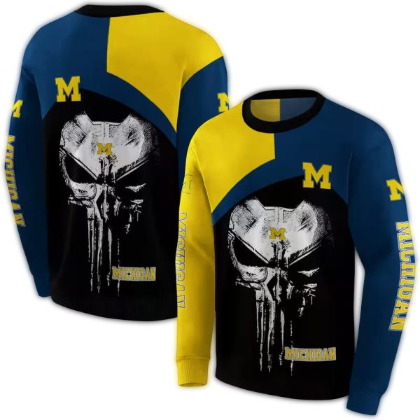 Michigan Wolverines Skull Punisher Maize AOP Sweatshirt 1