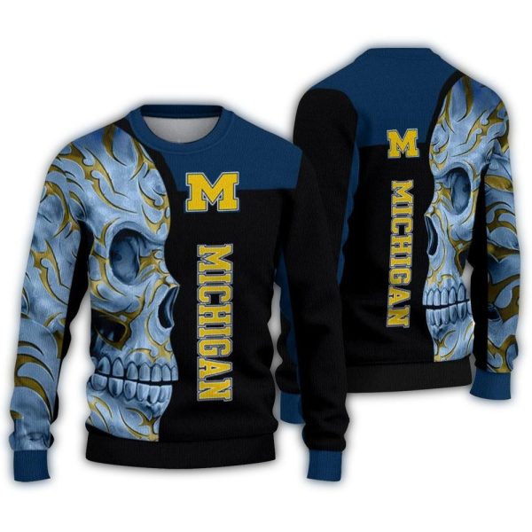 Michigan Wolverines Skull Swirl Ugly Sweater 1