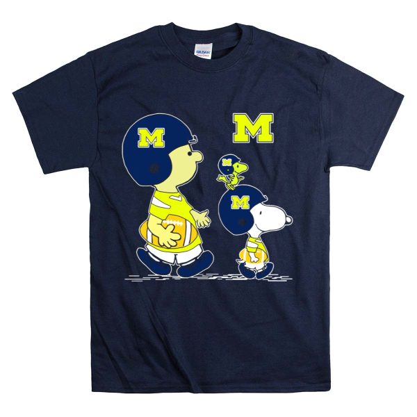 Michigan Wolverines Snoopy Woodstock Football Fan Team Spirit Peanuts Style T Shirt Navy
