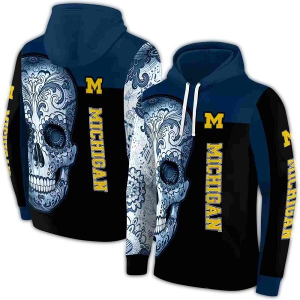 Michigan Wolverines Sugar Skull AOP Hoodie 1