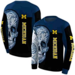 Michigan Wolverines Sugar Skull All Over Print Sweatshirt