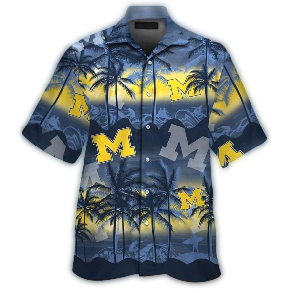 Michigan Wolverines Sunset Surf Beach Tropical Hawaiian Shirt 1