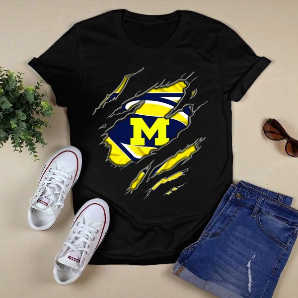 Michigan Wolverines Superman Logo Claw Rip T Shirt Black 1