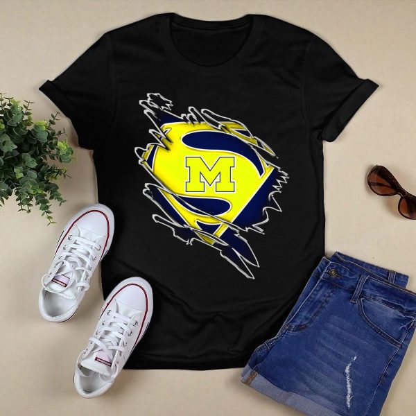 Michigan Wolverines Superman Logo Combination T Shirt Black 1