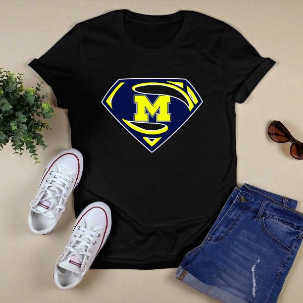 Michigan Wolverines Superman Logo Mashup T Shirt Black 1
