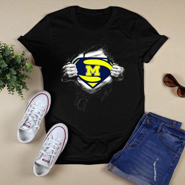 Michigan Wolverines Superman Logo Rip 250 T Shirt Black 1