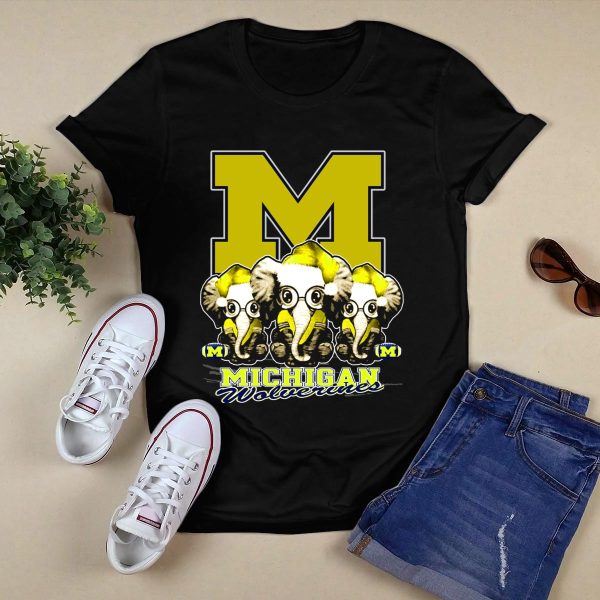 Michigan Wolverines Three Elephants with Glasses Holiday T Shirt Black 1
