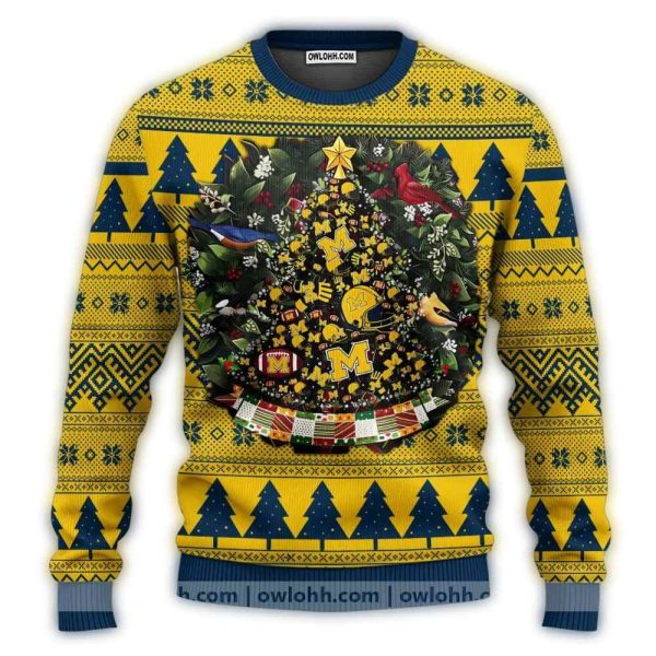 Michigan Wolverines Tree Ball Ugly Sweater 1