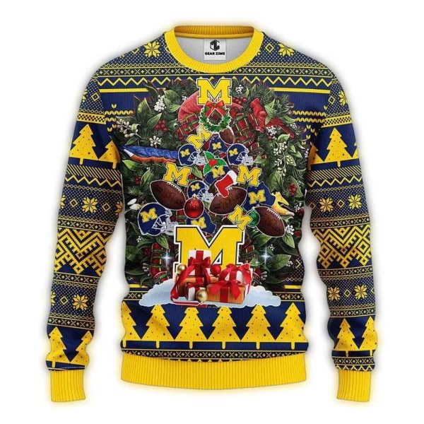 Michigan Wolverines Tree Party Ugly Sweater 1