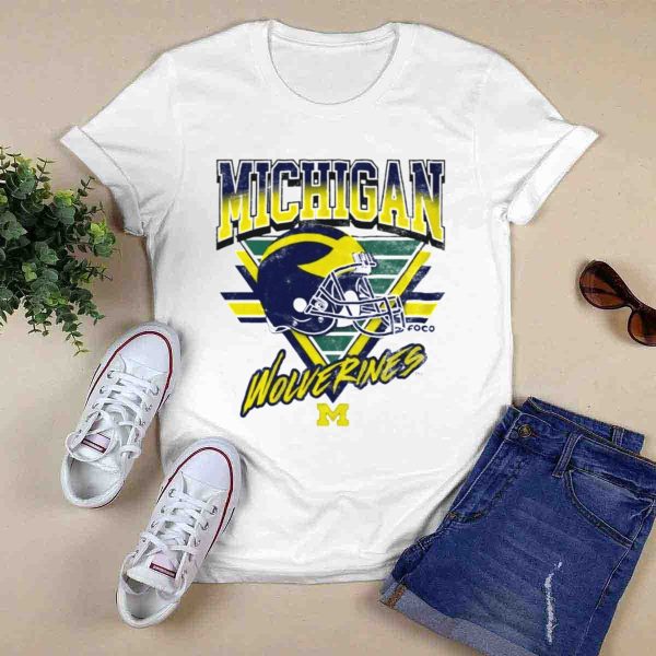 Michigan Wolverines Vintage Triangle Football Helmet M T Shirt 0