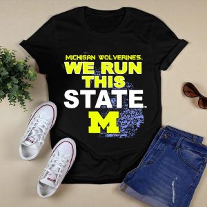 Michigan Wolverines We Run This State M Logo Michigan Map T-Shirt