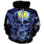 Michigan Wolverines Wings Skull All Over Print Hoodie