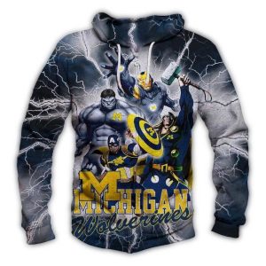 Michigan Wolverines With Avengers All Over Print Hoodie