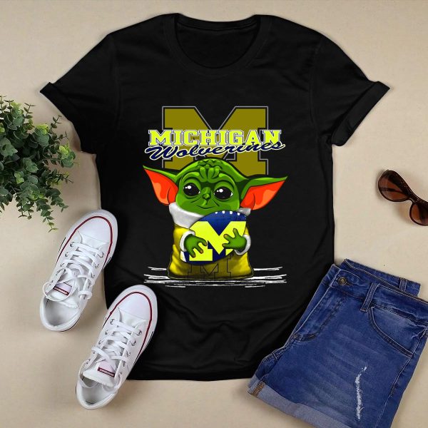 Michigan Wolverines Yoda Holding Football T Shirt Black 1