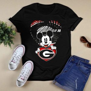Mick Georgia Bulldogs Heart With G Logo And Black Red Stripes T Shirt