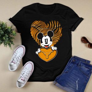 Mick Mouse And Texas Longhorns Heart T-Shirt