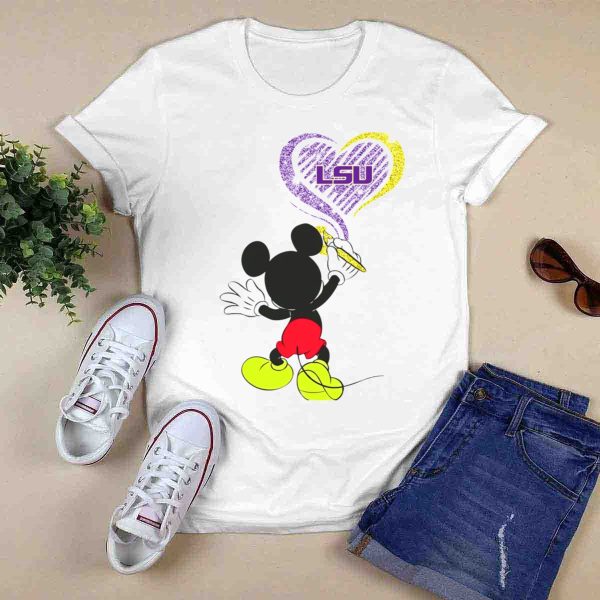 Mickey Lsu Heart Painting Ncaa T Shirt 0