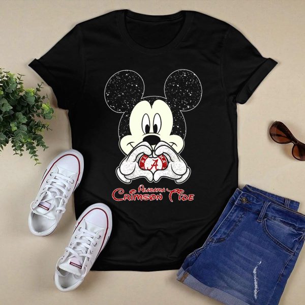 Mickey Mouse Alabama Crimson Tide Heart Hands T Shirt Style 1 Black 1