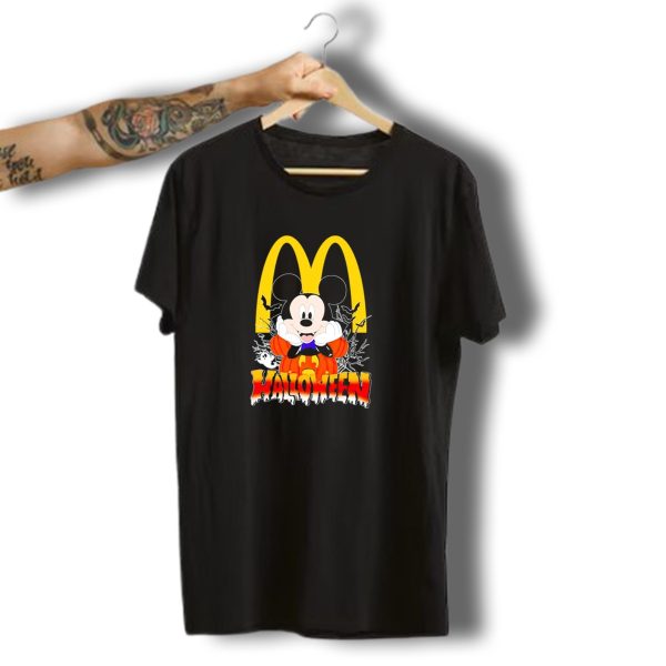 Mickey Mouse Halloween Pumpkin Mcdonalds Logo With Bats T Shirt t shirt 1