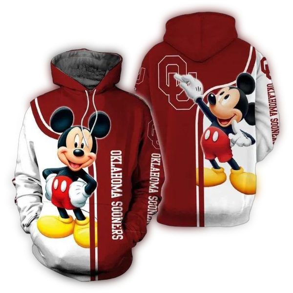 Mickey Mouse Paints Logo Oklahoma Sooners AOP Hoodie 1