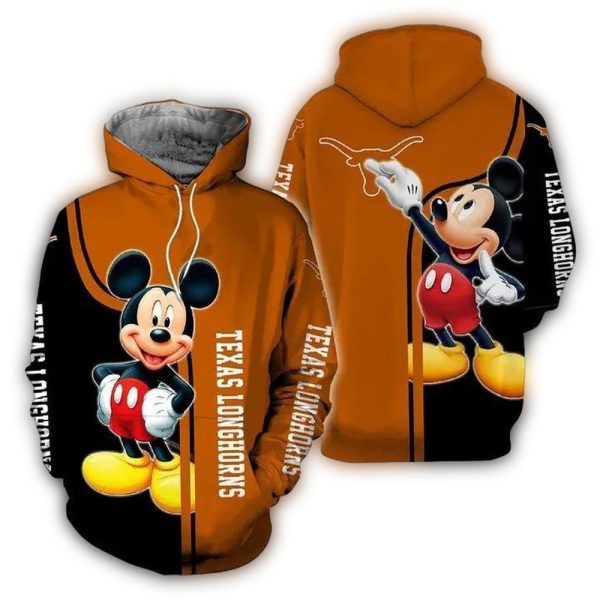 Mickey Mouse Paints Logo Texas Longhorns AOP Hoodie 1