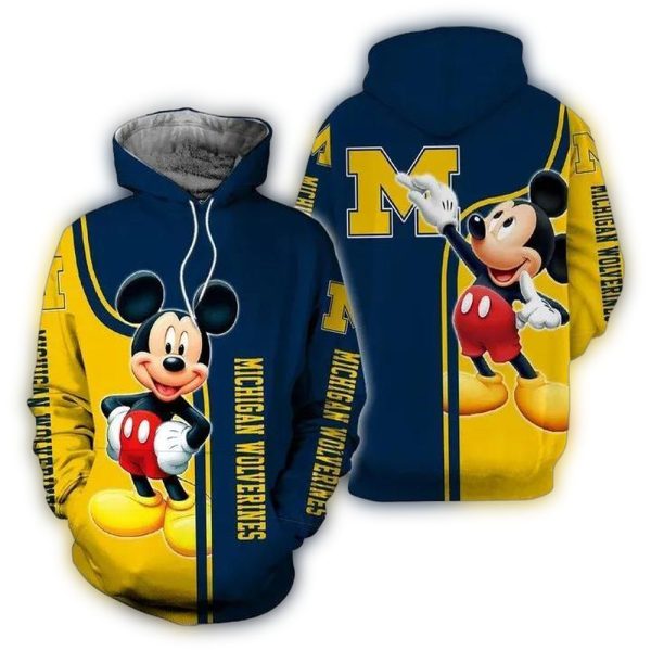 Mickey Mouse With Michigan Wolverines AOP Hoodie 1