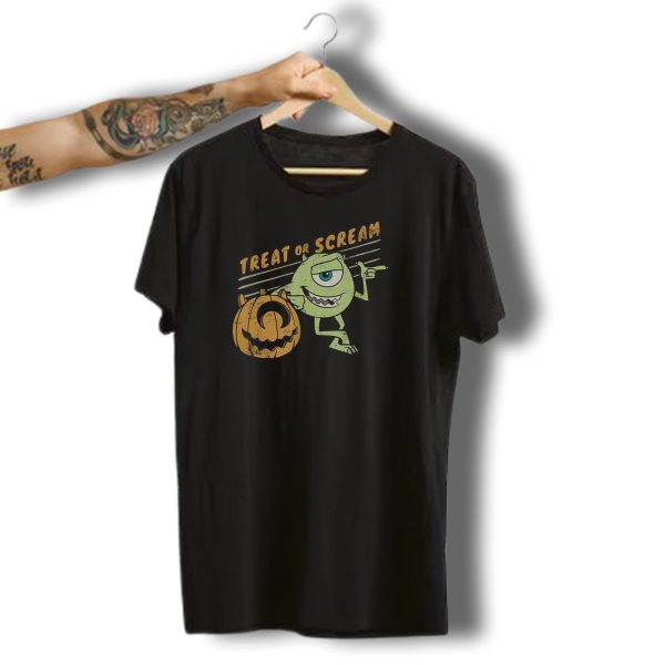 Mike Wazowski Treat Or Scream Halloween Pumpkin Monsters Inc Disney Pixar T Shirt t shirt 1