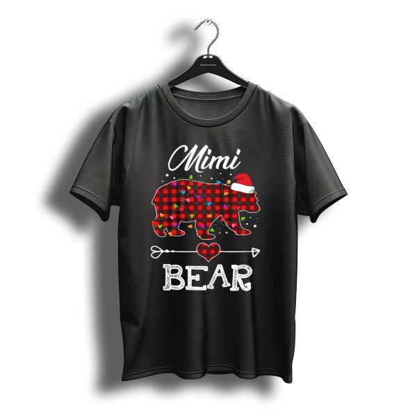 Mimi Bear Christmas Red Plaid Buffalo Santa Hat Lights T Shirt t shirt 1