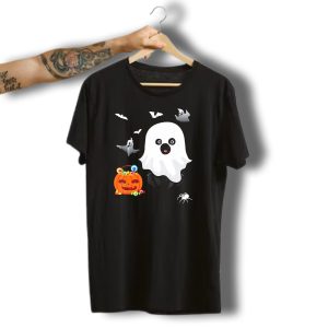 Miniature Pinscher Ghost Halloween With Pumpkin And Bats T-Shirt