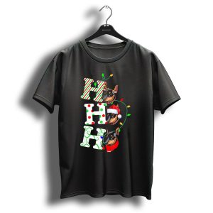 Miniature Pinscher Ho Ho Ho Christmas Santa Hat Festive Lights T Shirt