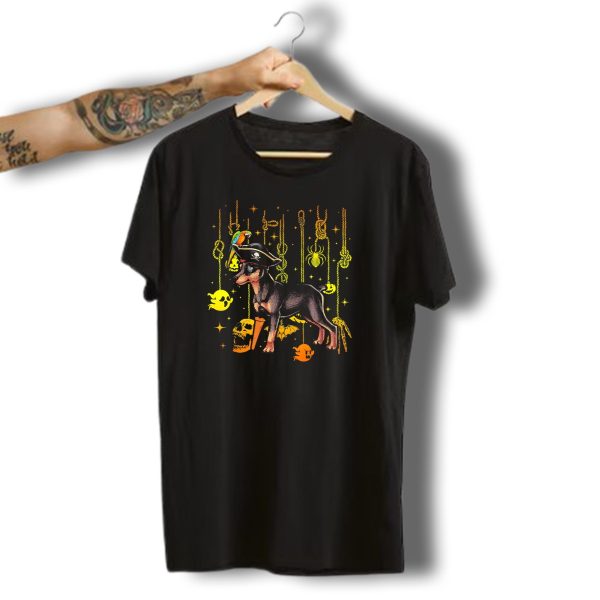 Miniature Pinscher Pirate Dog With Halloween Skulls And Ghosts T Shirt t shirt 1