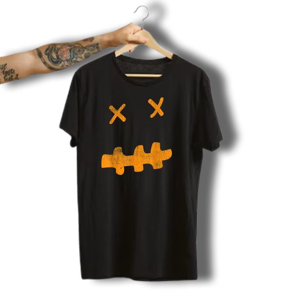 Minimalistic Halloween Ghost Pumpkin Face Simple Cross Eyes T Shirt t shirt 1