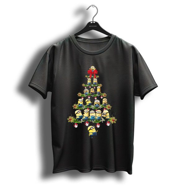 Minions In A Christmas Tree Formation With Festive Decorations T Shirt 1 t shirt 1