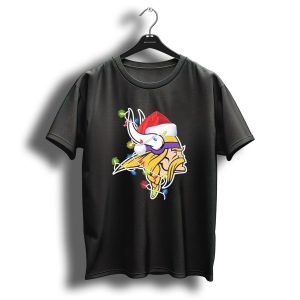 Minnesota Vikings Merry Christmas 2D Santa Hat Lights T Shirt