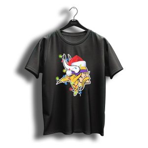 Minnesota Vikings Merry Christmas 2D Santa Hat Lights T-Shirt