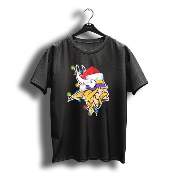 Minnesota Vikings Merry Christmas 2D Santa Hat Lights T Shirt t shirt 1