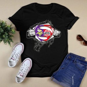 Minnesota Vikings Ohio State Buckeyes Superman Logo Crossover T Shirt
