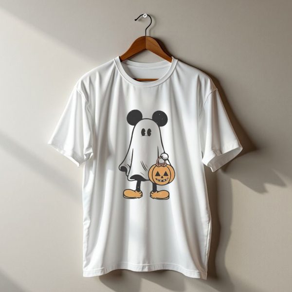 Minnie Mouse Halloween Ghost Costume With Pumpkin Trick Or Treat Basket T Shirt t shirt 1