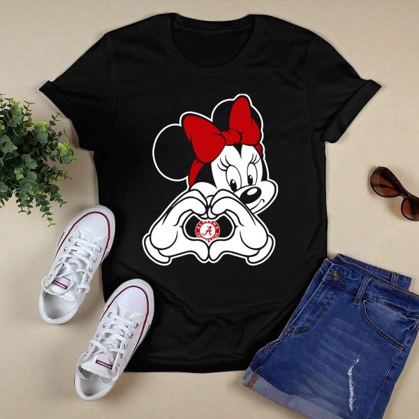 Minnie Mouse Heart Hands Alabama Crimson Tide A Logo Bow T Shirt Style 1 Black 1