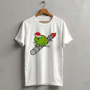 Missile Toad Christmas Frog With Santa Hat Riding A Rocket T Shirt