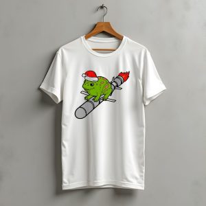 Missile Toad Christmas Frog With Santa Hat Riding A Rocket T-Shirt