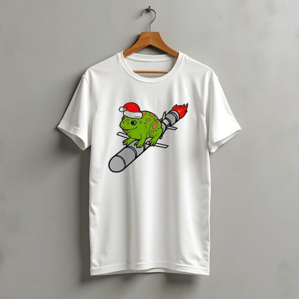 Missile Toad Christmas Frog With Santa Hat Riding A Rocket T Shirt t shirt 1