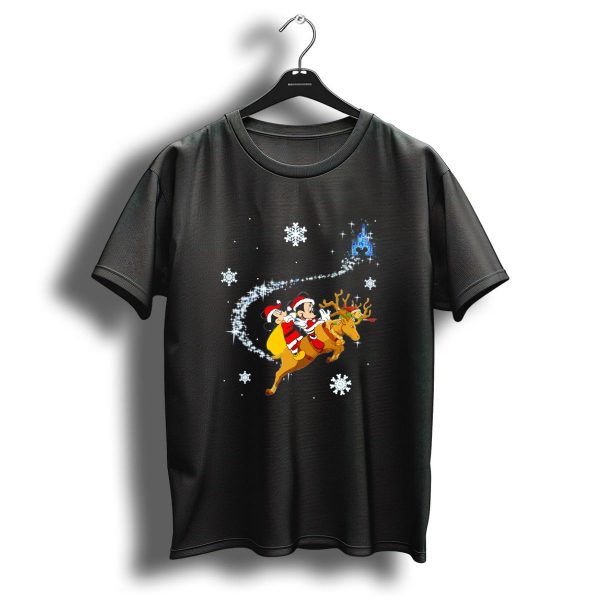 Mk Deer Christmas Mickey And Minnie Santa Reindeer Snowflakes Disney Castle T Shirt 1 t shirt 1