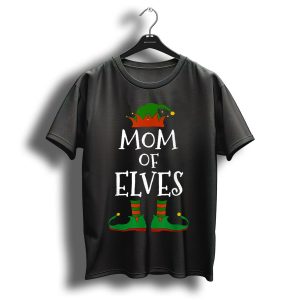 Mom Of Elves Funny Elf Christmas Matching Mama Holiday Humor T-Shirt