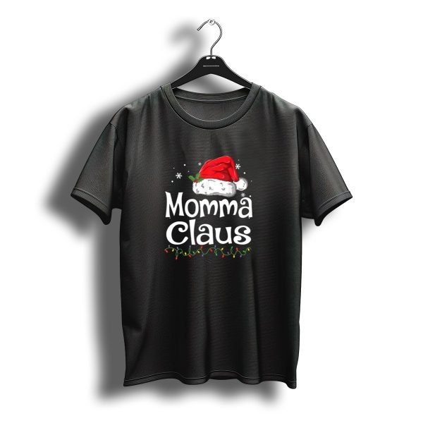 Momma Claus Christmas Santa Hat With Festive Lights And Snowflakes T Shirt t shirt 1