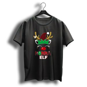 Momma Elf Christmas Reindeer Antler Plaid Hat T-Shirt