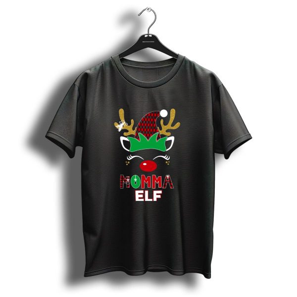 Momma Elf Christmas Reindeer Antler Plaid Hat T Shirt 1 t shirt 1