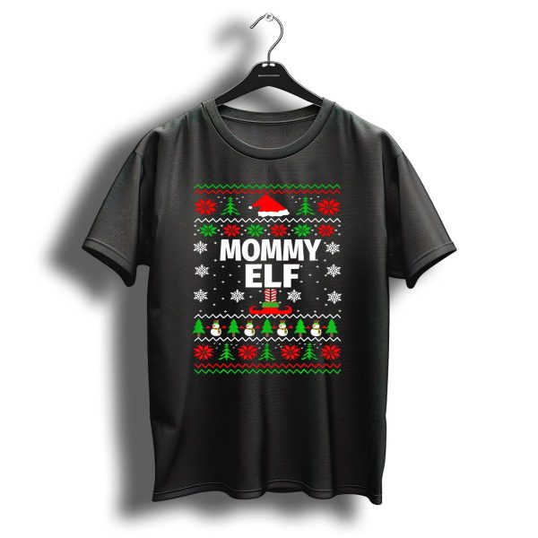 Mommy Elf Christmas Sweater Ugly Season Family Holiday Snowflakes Trees T Shirt 1 t shirt 1
