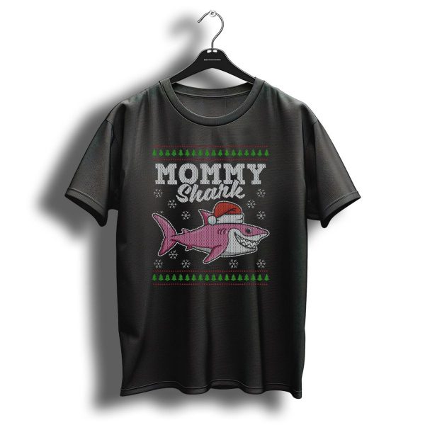 Mommy Shark Christmas Sweater With Santa Hat And Snowflakes T Shirt 1 t shirt 1