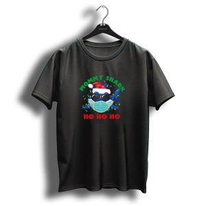 Mommy Shark Ho Ho Ho Santa Hat Sunglasses Mask Christmas Lights T Shirt